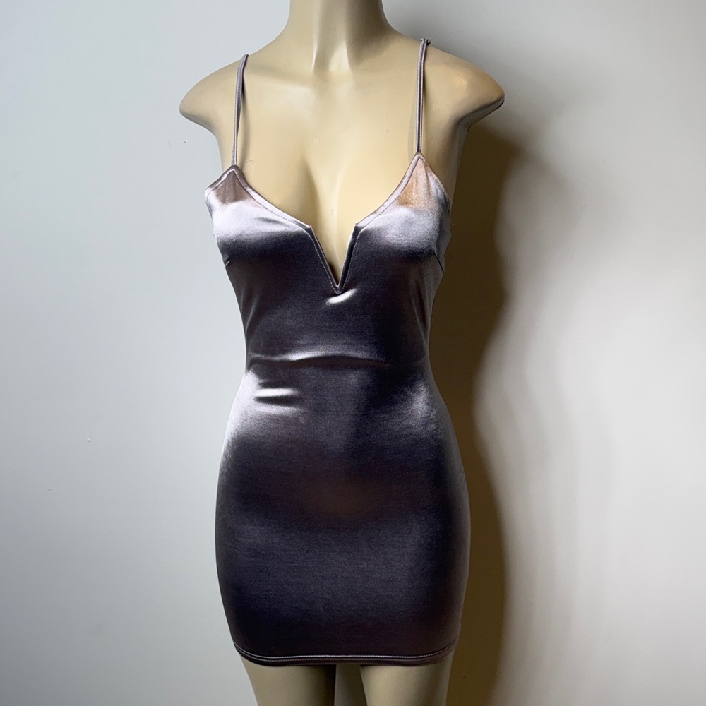 Satin V-Neck Slip Dress in Shimmering Gray - Women Intimates & Sleepwear